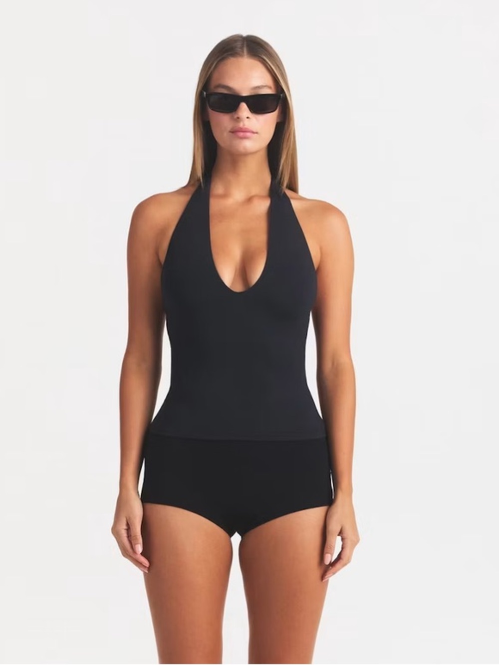 SKIMS Black One-Shoulder Halter Top